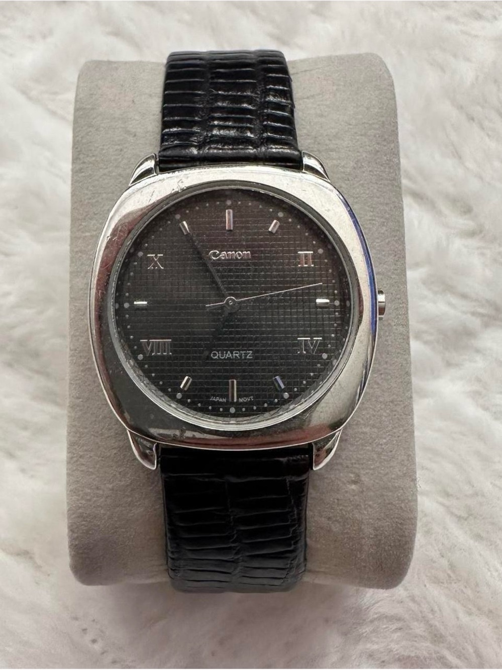 Vintage Canon Black Leather Strap Men's Quartz Watch